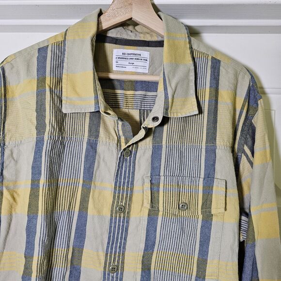 REI Shirt Mens XL Extra Large Yellow Grey Plaid Button Up Long Sleeve Pockets - Picture 4 of 8